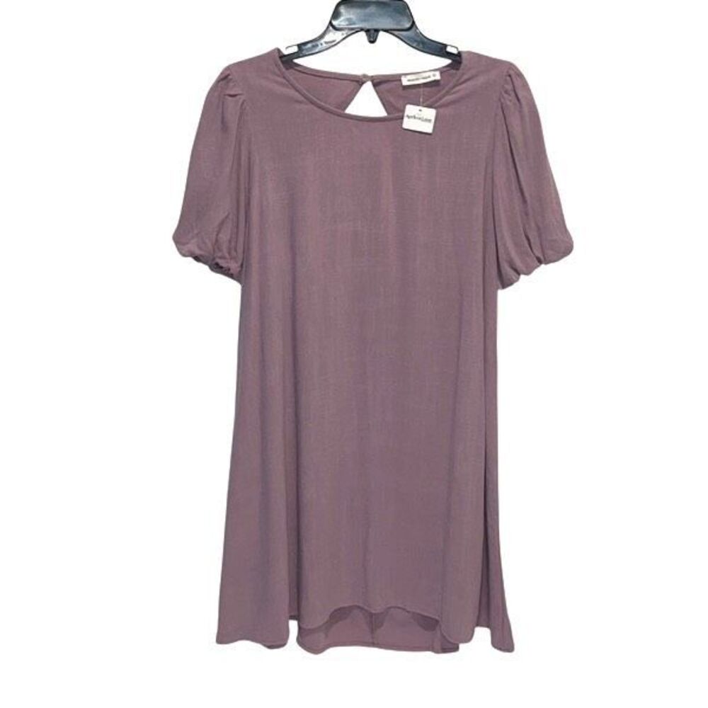 Wasabi+Mint Rayon Linen Puff Sleeve Cut Out‎ Mini Swing Dress Purple NWT Medium